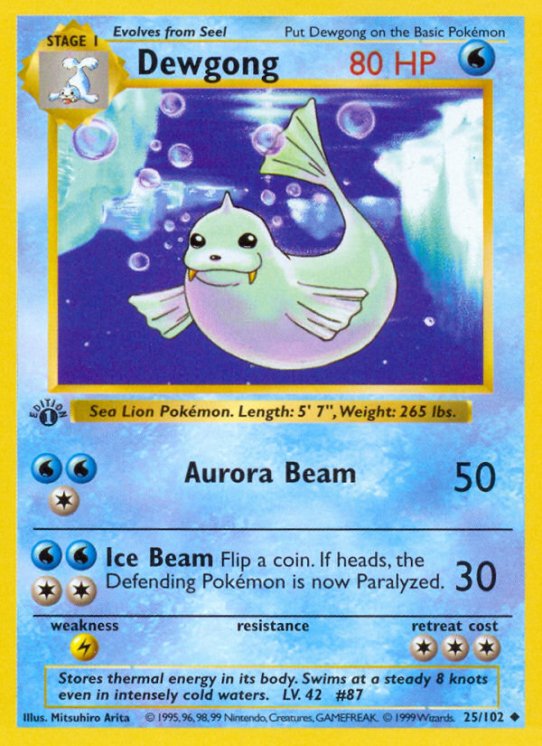 Dewgong (25/102) (Shadowless) [Base Set 1st Edition] | Good Games Morley