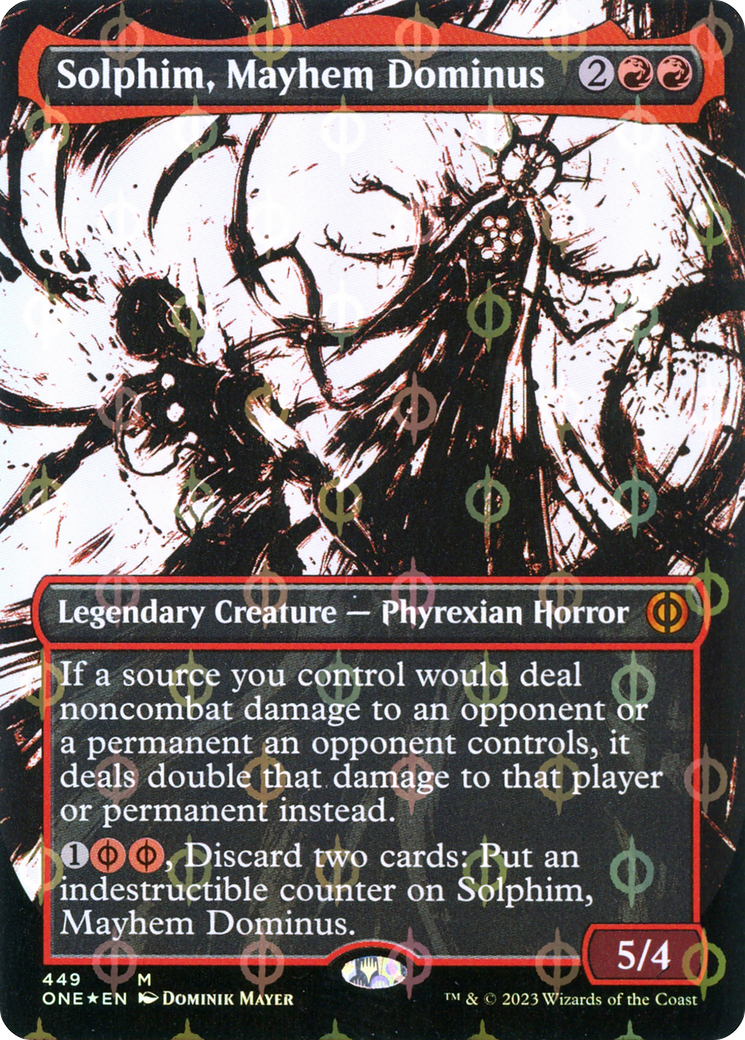 Solphim, Mayhem Dominus (Borderless Ichor Step-and-Compleat Foil) [Phyrexia: All Will Be One] | Good Games Morley