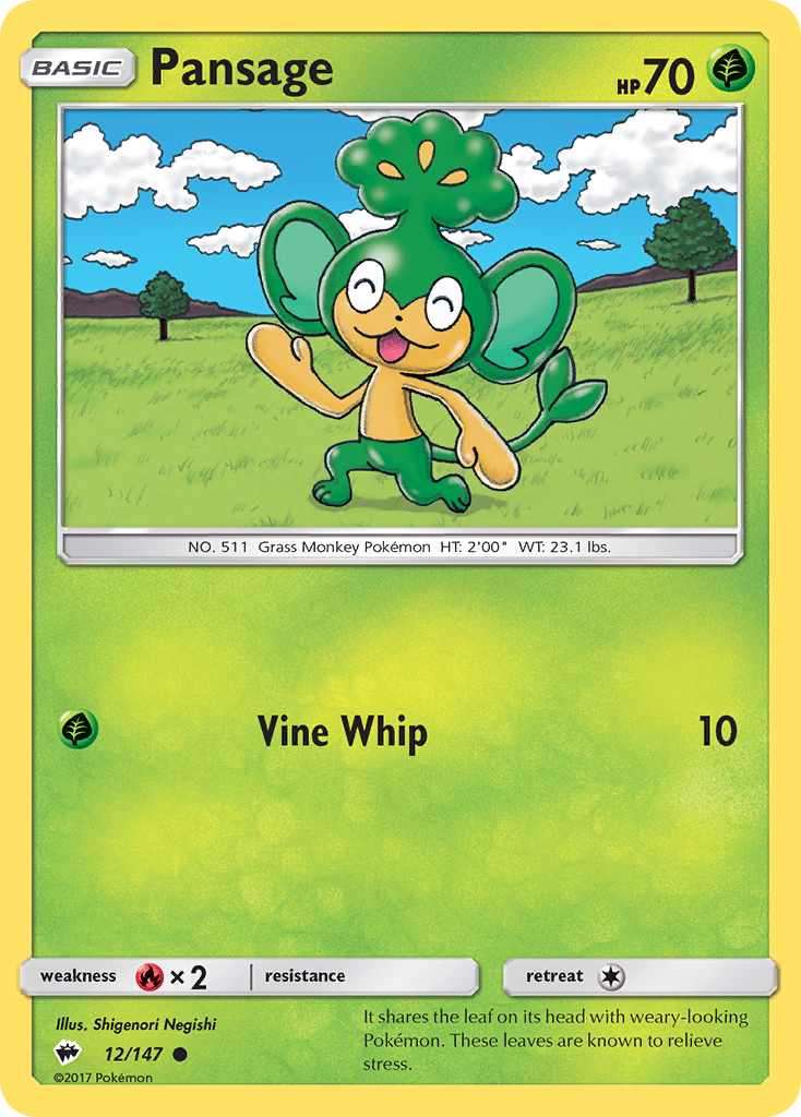 Pansage (12/147) [Sun & Moon: Burning Shadows] | Good Games Morley