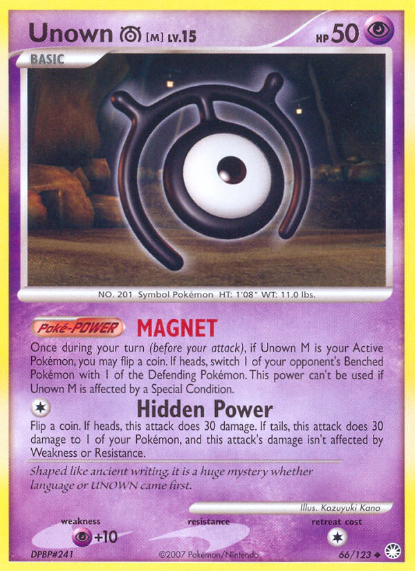 Unown M (66/123) [Diamond & Pearl: Mysterious Treasures] | Good Games Morley