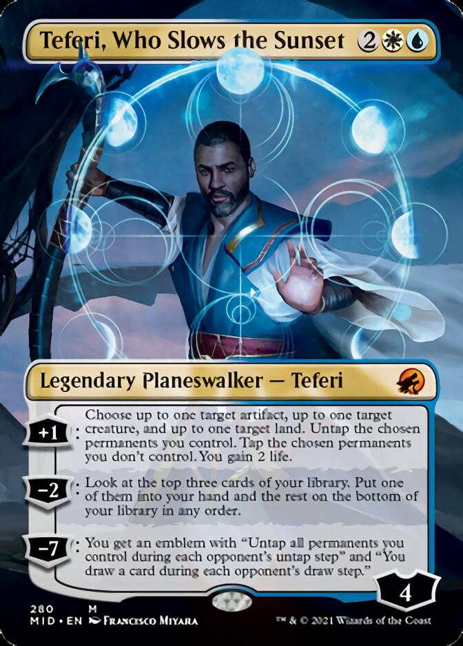 Teferi, Who Slows the Sunset (Borderless) [Innistrad: Midnight Hunt] | Good Games Morley