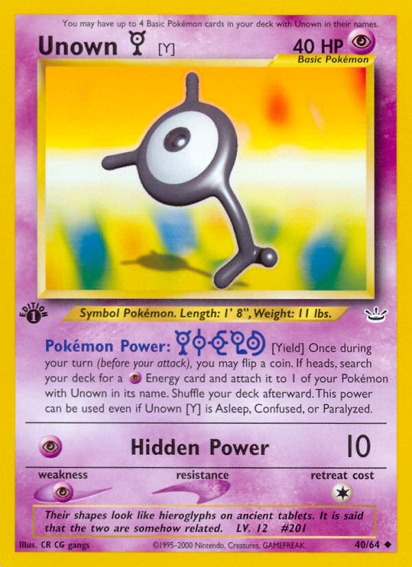 Unown [Y] (40/64) [Neo Revelation 1st Edition] | Good Games Morley