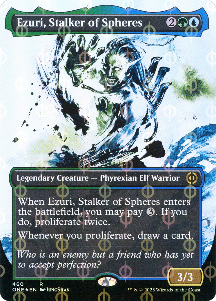Ezuri, Stalker of Spheres (Borderless Ichor Step-and-Compleat Foil) [Phyrexia: All Will Be One] | Good Games Morley