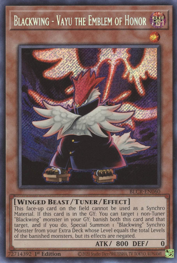 Blackwing - Vayu the Emblem of Honor [BLCR-EN060] Secret Rare | Good Games Morley