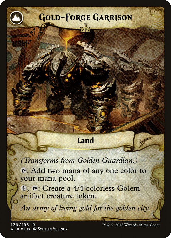 Golden Guardian // Gold-Forge Garrison [Rivals of Ixalan Prerelease Promos] | Good Games Morley