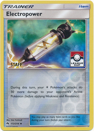 Electropower (172/214) (League Promo Staff) [Sun & Moon: Lost Thunder] | Good Games Morley