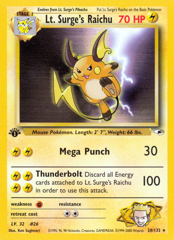 Lt. Surge's Raichu (28/132) [Gym Heroes 1st Edition] | Good Games Morley