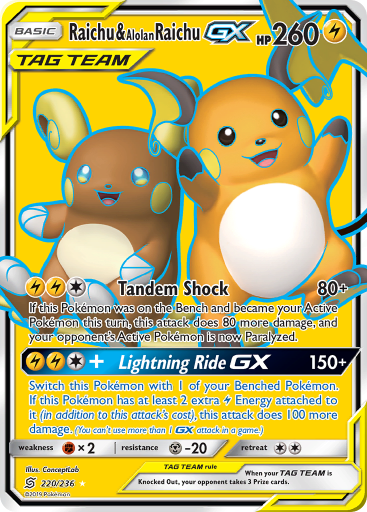 Raichu & Alolan Raichu GX (220/236) [Sun & Moon: Unified Minds] | Good Games Morley