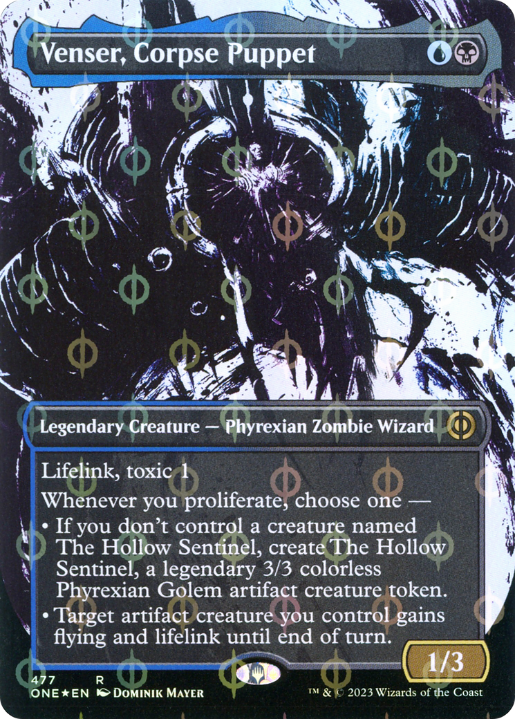 Venser, Corpse Puppet (Borderless Ichor Step-and-Compleat Foil) [Phyrexia: All Will Be One] | Good Games Morley