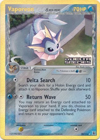 Vaporeon (18/113) (Delta Species) (Stamped) [EX: Delta Species] | Good Games Morley
