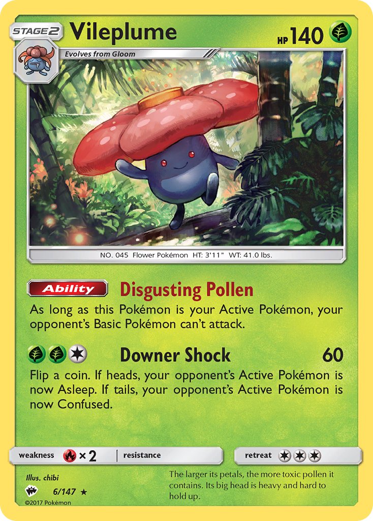 Vileplume (6/147) (Prerelease Kit Exclusive) (Theme Deck Exclusive) [Sun & Moon: Burning Shadows] | Good Games Morley