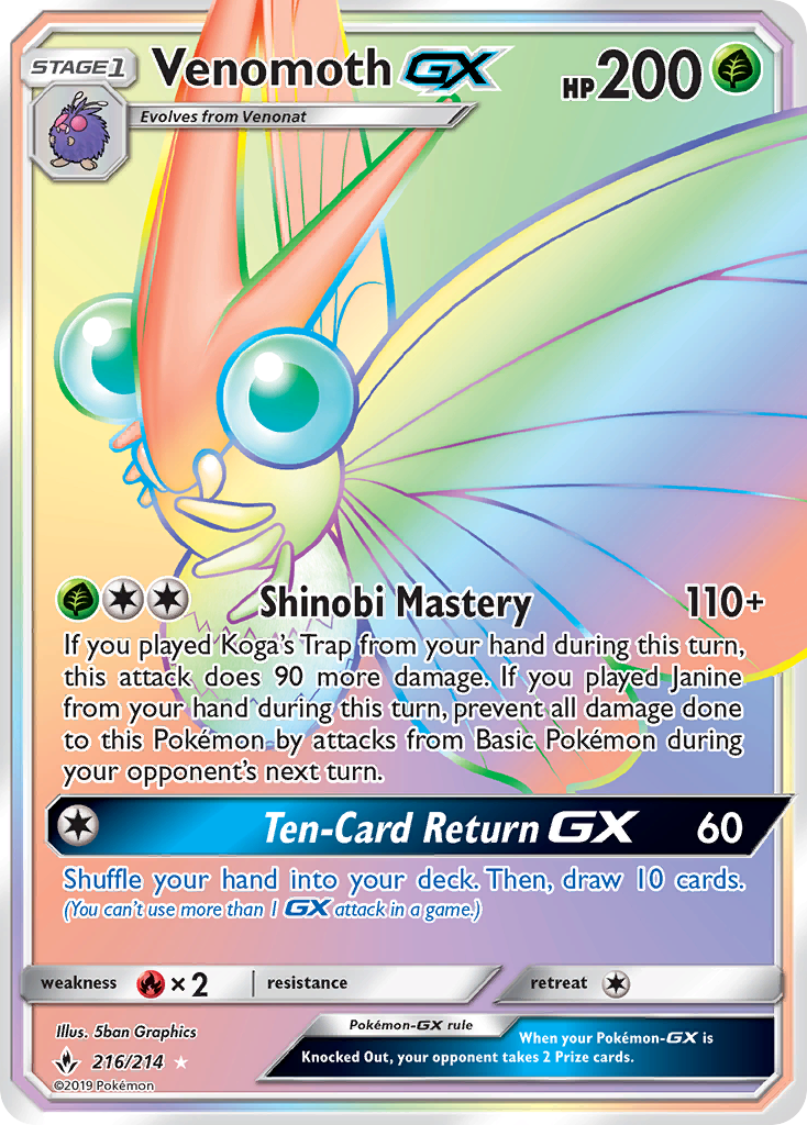 Venomoth GX (216/214) [Sun & Moon: Unbroken Bonds] | Good Games Morley