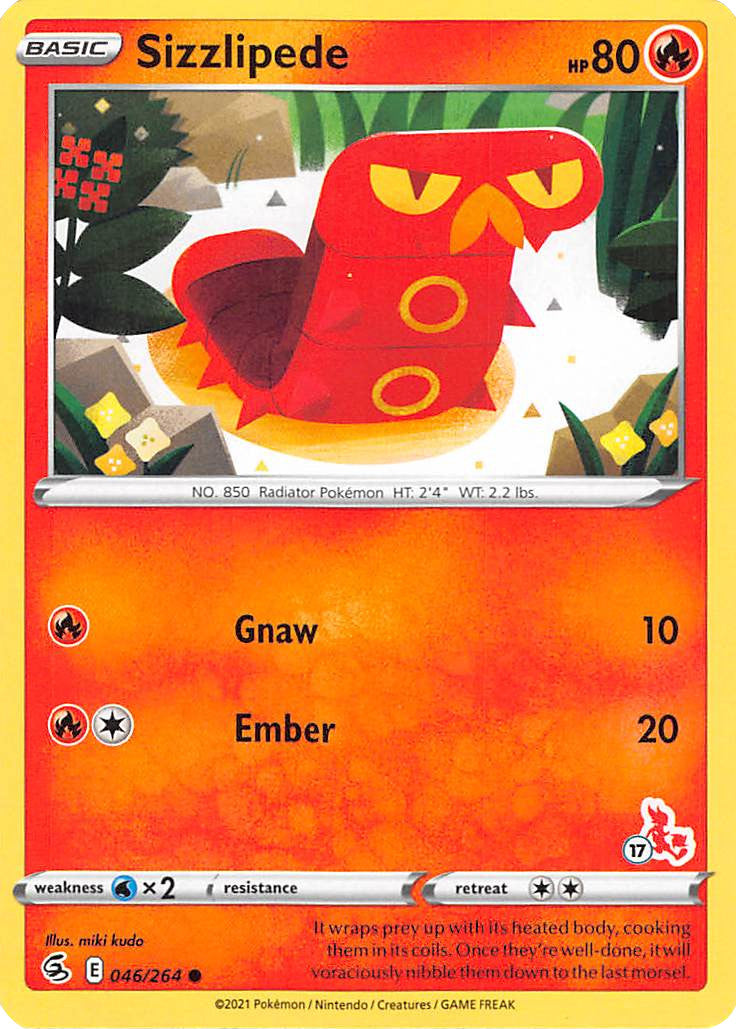 Sizzlipede (046/264) (Cinderace Stamp #17) [Battle Academy 2022] | Good Games Morley