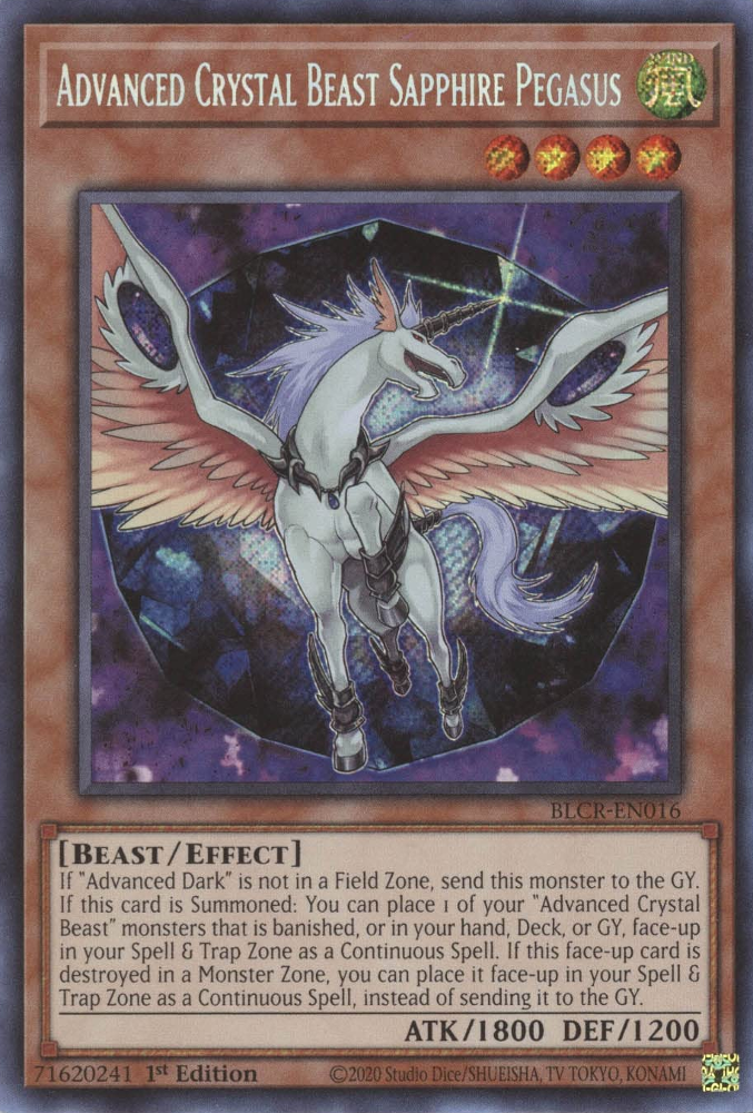 Advanced Crystal Beast Sapphire Pegasus [BLCR-EN016] Secret Rare | Good Games Morley