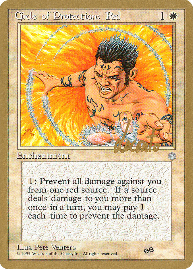 Circle of Protection: Red (Michael Loconto) (SB) (ICE) [Pro Tour Collector Set] | Good Games Morley