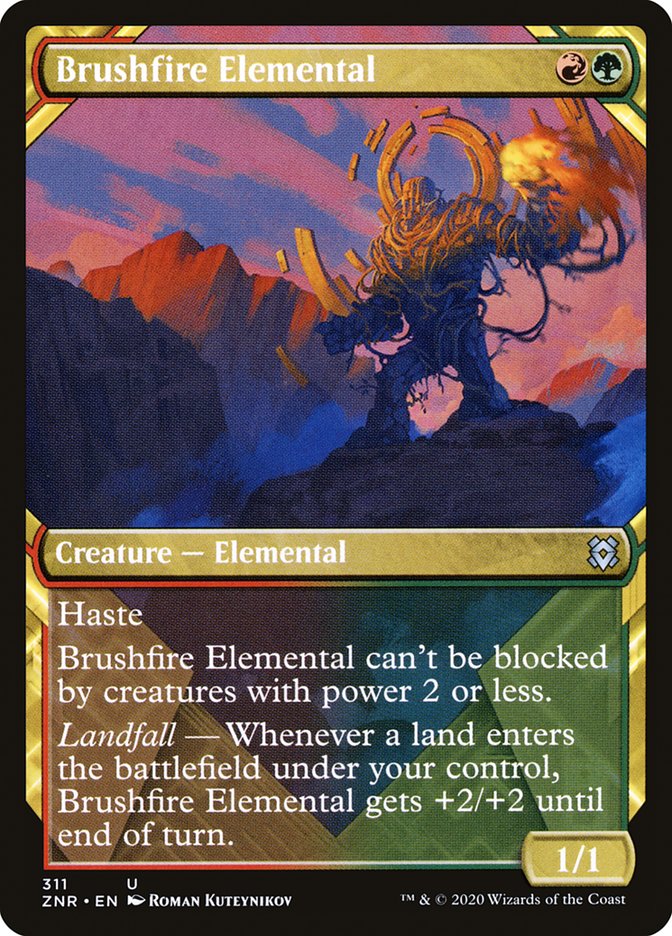 Brushfire Elemental (Showcase) [Zendikar Rising] | Good Games Morley