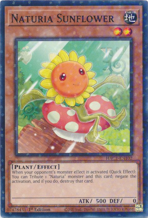 Naturia Sunflower (Duel Terminal) [HAC1-EN102] Parallel Rare | Good Games Morley