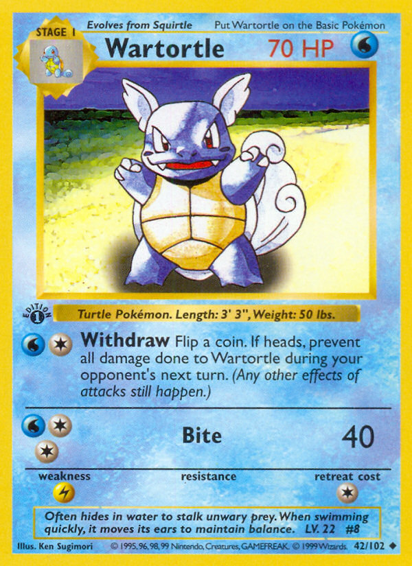 Wartortle (42/102) (Shadowless) [Base Set 1st Edition] | Good Games Morley