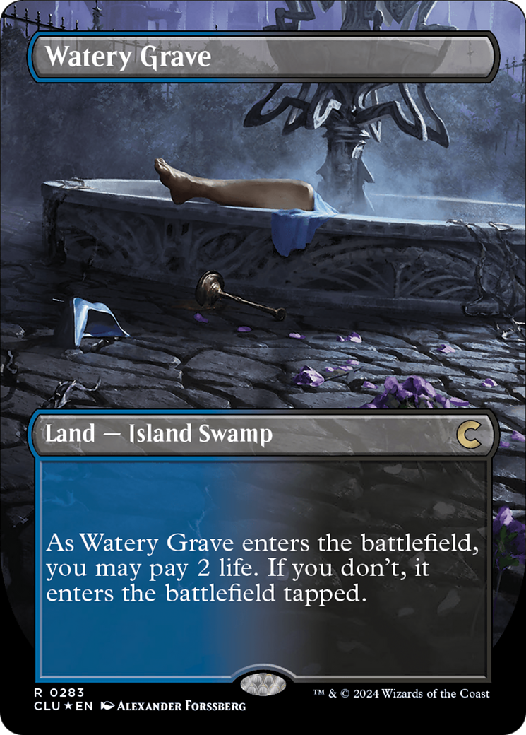 Watery Grave (Borderless) [Ravnica: Clue Edition] | Good Games Morley