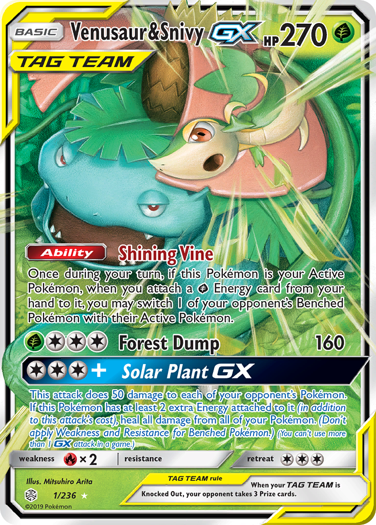 Venusaur & Snivy GX (1/236) [Sun & Moon: Cosmic Eclipse] | Good Games Morley