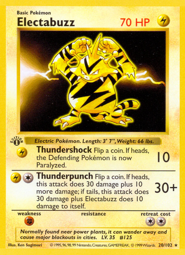 Electabuzz (20/102) (Shadowless) [Base Set 1st Edition] | Good Games Morley