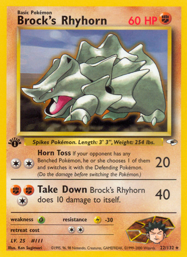 Brock's Rhyhorn (22/132) [Gym Heroes 1st Edition] | Good Games Morley