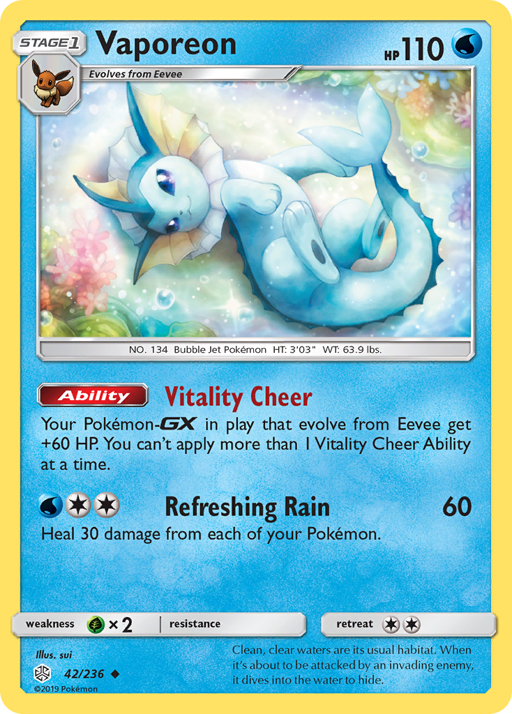 Vaporeon (42/236) [Sun & Moon: Cosmic Eclipse] | Good Games Morley