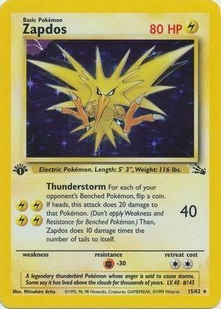 Zapdos (15/62) (Cosmos Holo) [Fossil 1st Edition] | Good Games Morley