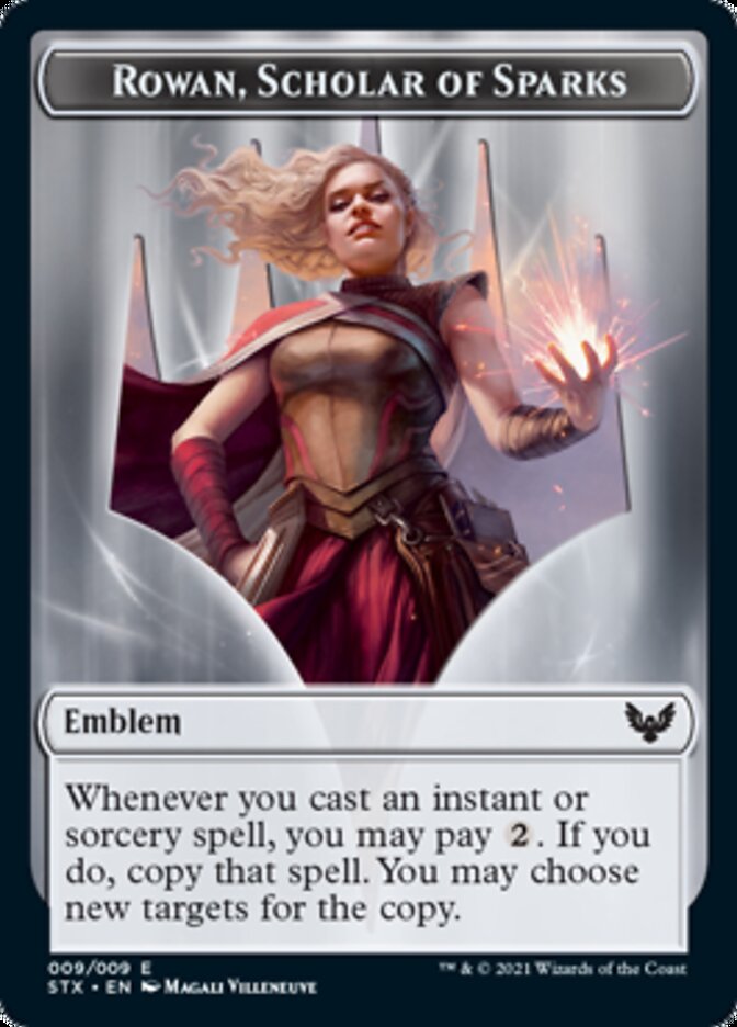 Rowan, Scholar of Sparks Emblem [Strixhaven: School of Mages Tokens] | Good Games Morley