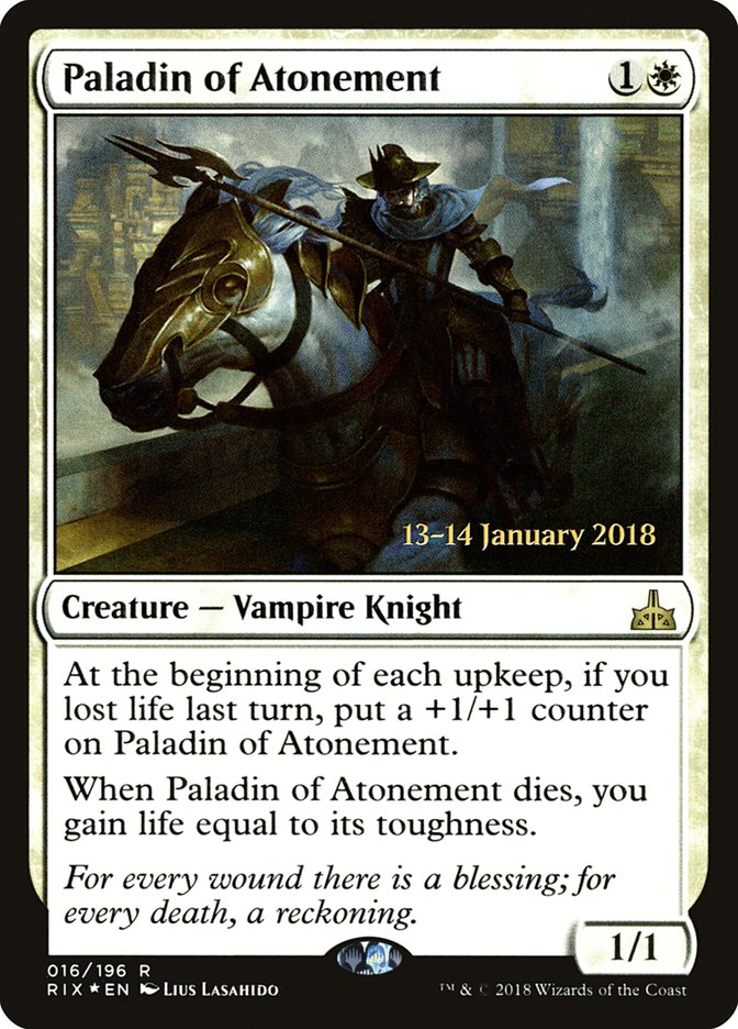 Paladin of Atonement [Rivals of Ixalan Prerelease Promos] | Good Games Morley