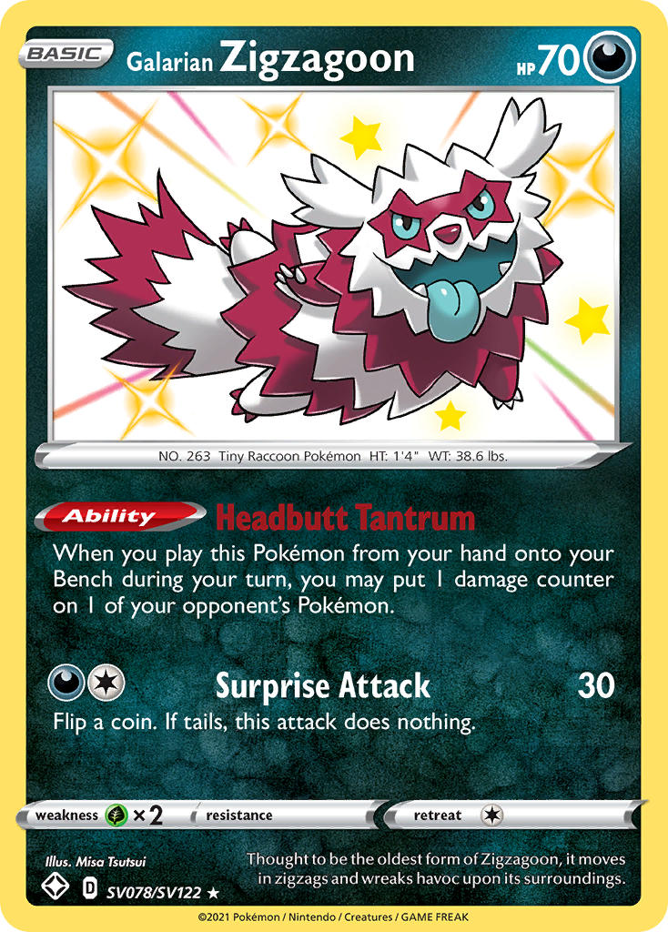 Galarian Zigzagoon (SV078/SV122) [Sword & Shield: Shining Fates] | Good Games Morley