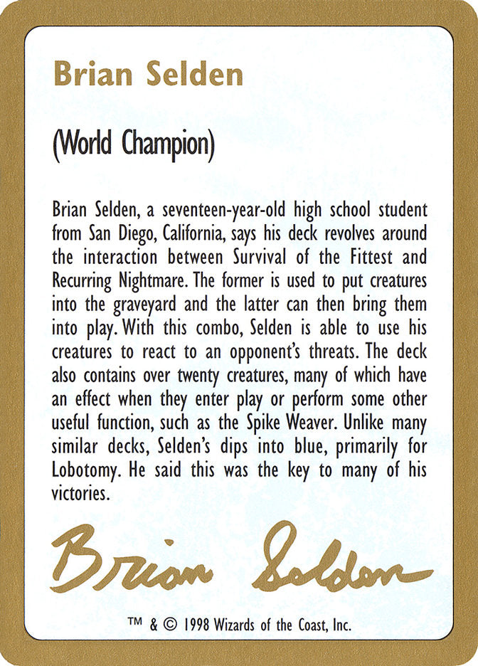 Brian Selden Bio [World Championship Decks 1998] | Good Games Morley