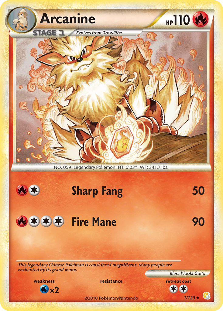 Arcanine (1/123) [HeartGold & SoulSilver: Base Set] | Good Games Morley