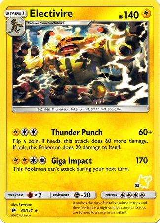 Electivire (43/147) (Pikachu Stamp #53) [Battle Academy 2020] | Good Games Morley
