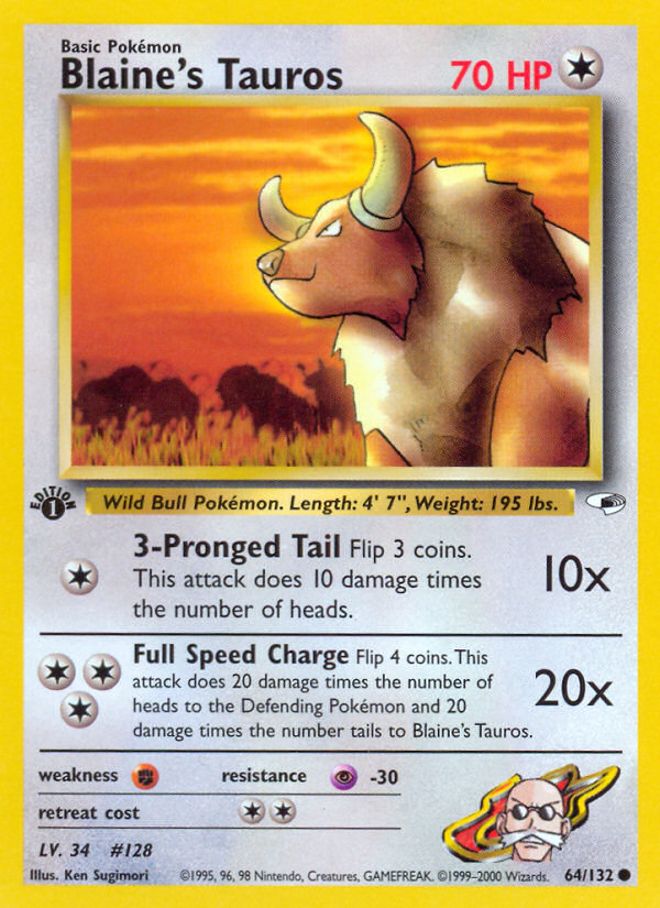 Blaine's Tauros (64/132) [Gym Heroes 1st Edition] | Good Games Morley