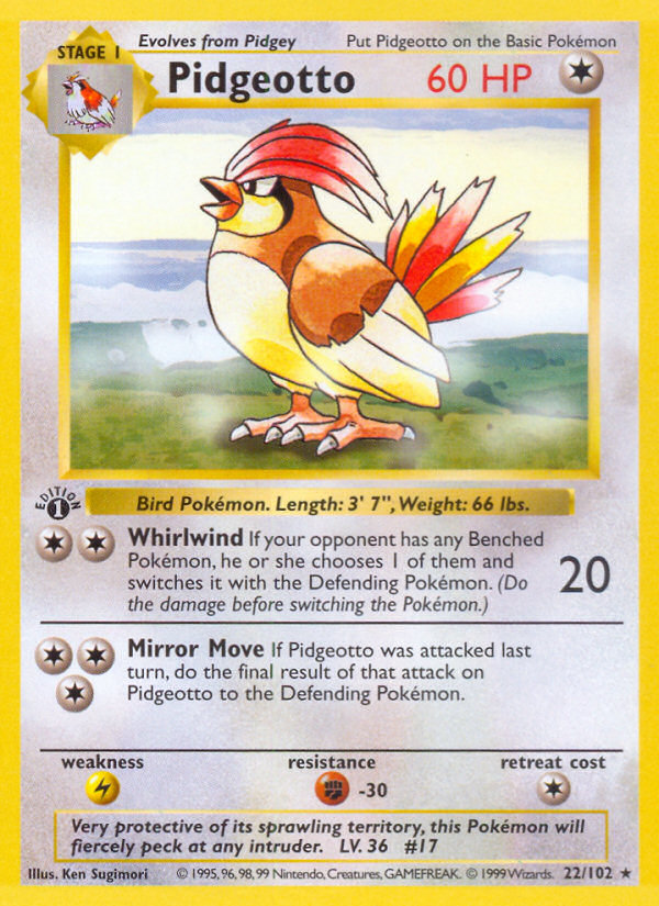 Pidgeotto (22/102) (Shadowless) [Base Set 1st Edition] | Good Games Morley