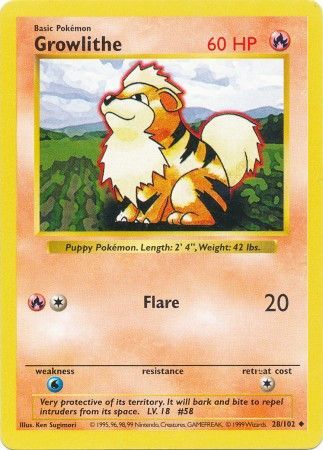 Growlithe (28/102) [Base Set Shadowless Unlimited] | Good Games Morley