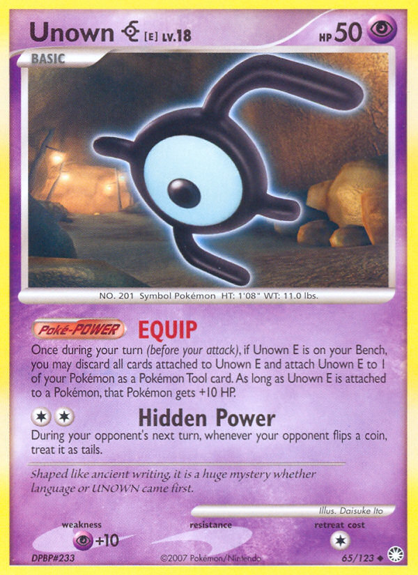 Unown E (65/123) [Diamond & Pearl: Mysterious Treasures] | Good Games Morley