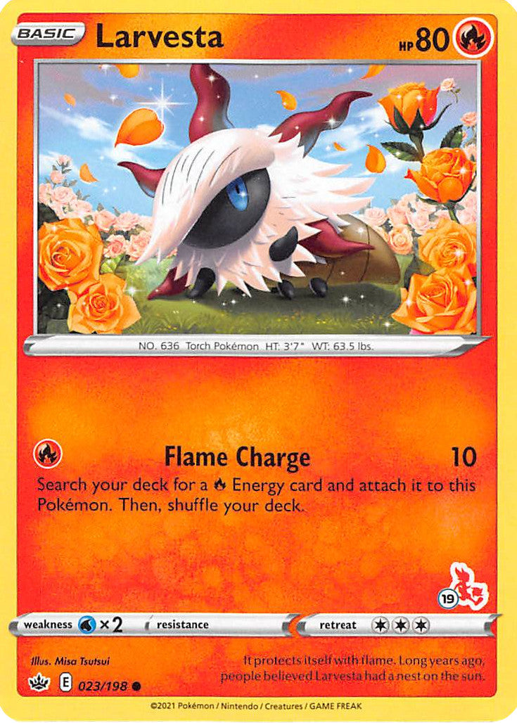 Larvesta (23/198) (Cinderace Stamp #19) [Battle Academy 2022] | Good Games Morley