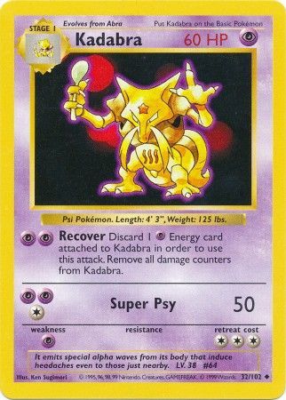 Kadabra (32/102) [Base Set Shadowless Unlimited] | Good Games Morley