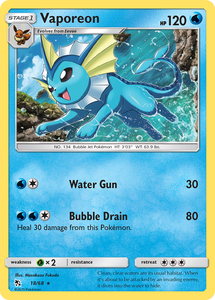 Vaporeon (18/68) [Sun & Moon: Hidden Fates] | Good Games Morley